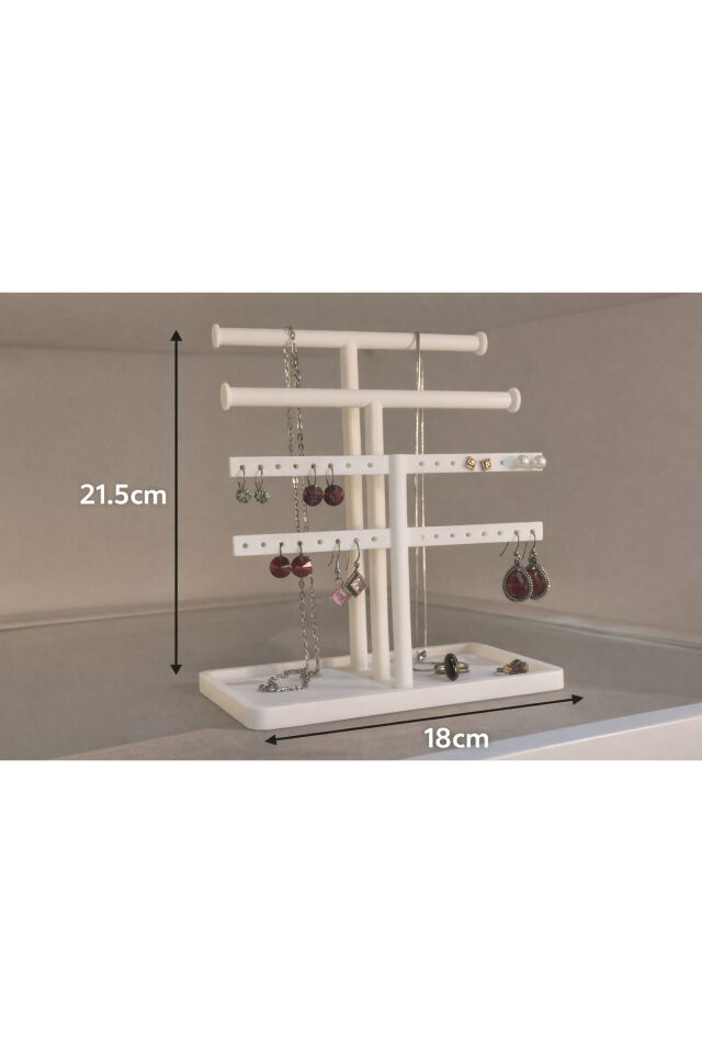 Minimal Beyaz Takı Düzenleyici Stand | Küpe Kolye Organizer | Masa Üstü Takılık 21.5x18 cm