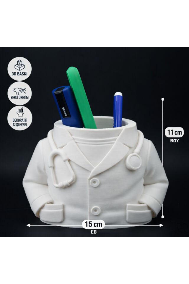 Doktor Figürlü Kalemlik – 3D Baskı Masaüstü Organizer (11x15 cm)