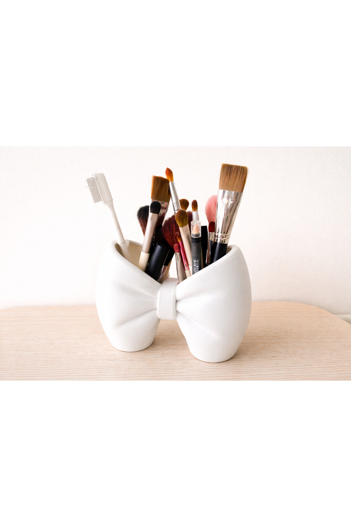 Fiyonk Tasarımlı Çok Amaçlı Organizer | 11cm x 14,5cm Makyaj Fırçalık & Diş Fırçalık