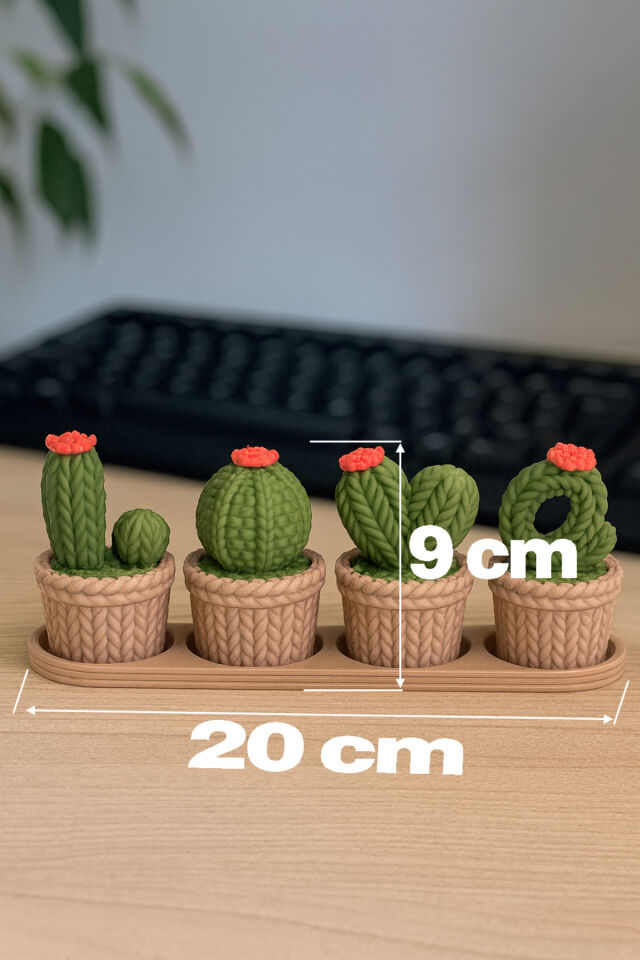 LOVE Kaktüs Seti – Tepsili - Saksılı - Plastik Kaktüs Figür Seti 