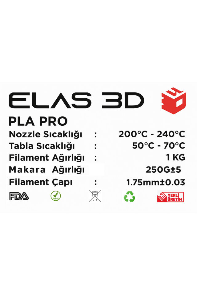 Elas 3D Pla Pro Filament 1.75mm 10 Kg Avantajlı Paket