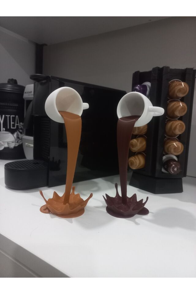 2li Dökülen kahve figürü,sıcak çikolata,sütlü kahve 3D biblo
