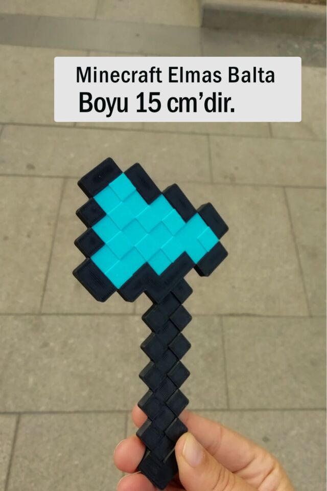 ( 3 Lü Takım) Minecraft Kılıç-Kazma-Balta 17 CM Üçlü Elmas Set / Minecraft Üçlü Oyuncak