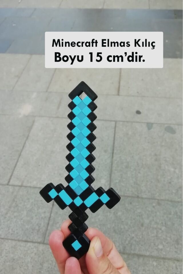 ( 3 Lü Takım) Minecraft Kılıç-Kazma-Balta 17 CM Üçlü Elmas Set / Minecraft Üçlü Oyuncak